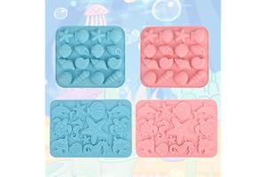 4pcs Marine Theme Cake Fondant Mold,Under The Sea Silicone Molds Baking Accessory for DIY Cake Chocolate Candy Polymer Clay C