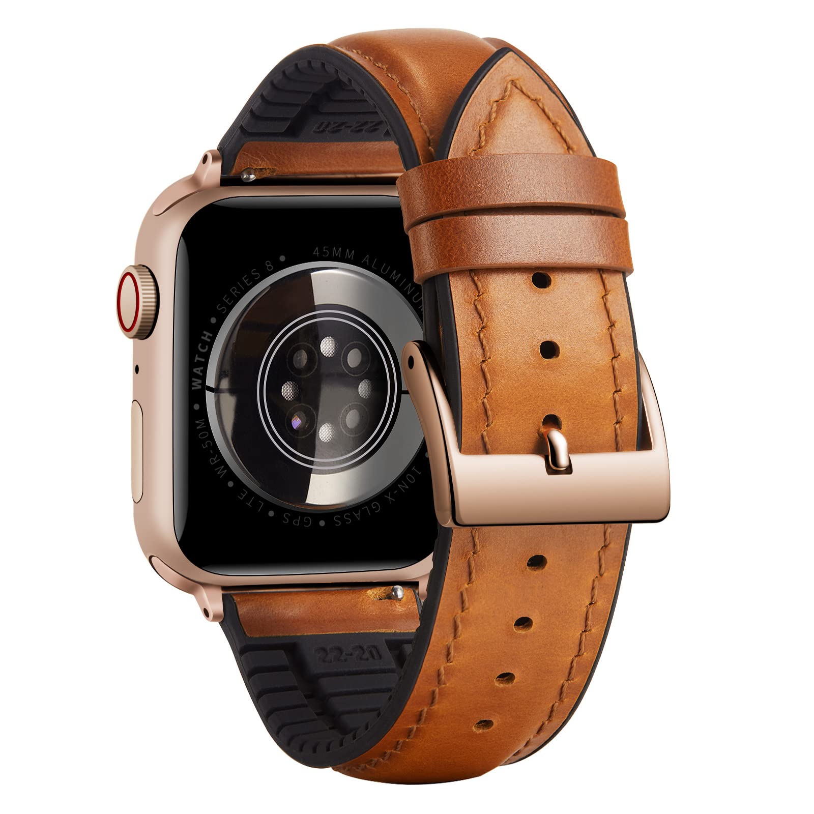 BINLUN Compatible with Apple Watch Strap 42mm 44mm 45mm 46mm 49mm Oil Wax Leather and Breathable Silicone Hybrid Replacement Band Compatible with iWatch Ultra SE SE2 Series 11/10/9/8/7/6/5/4/3/2/1