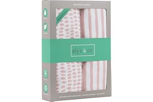Ely's & Co. Patent Pending Waterproof Bassinet Sheet, No Need for Bassinet Mattress Pad Cover, 2 Pack Mauve Pink Splash & Stripes,for Baby Girl 32" 16"X3"