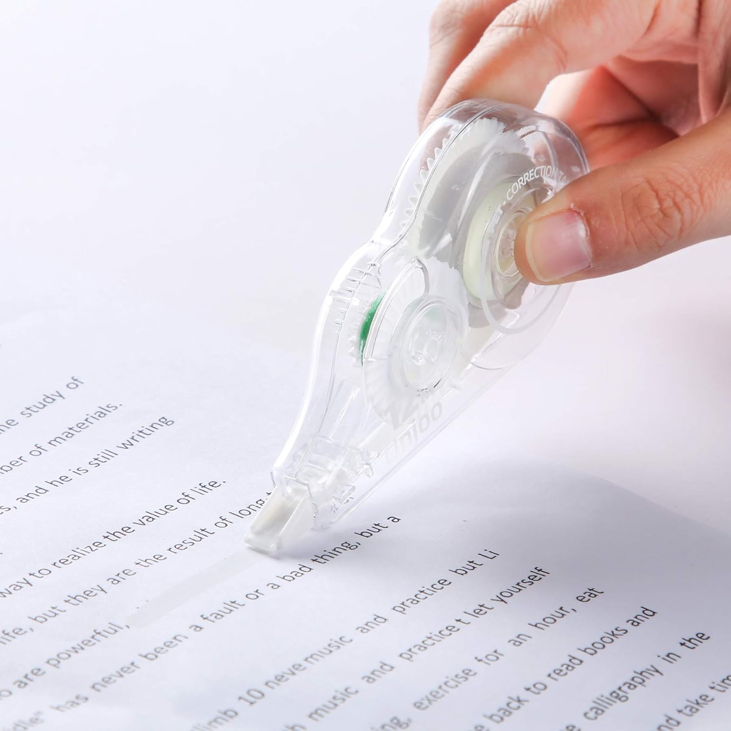 Unjoo Whiteout Correction Tape, 39.3feet x 1/5inch, Instant Corrections, Easy To Use Applicator, For school, Office Administration, Crafting, Note Taking, Bullet Journal, Scrapbooking (12-pack, Clear) : Office Products