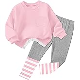 NAPU Little Girls Clothes 2Pcs Girls Outfits Pullover Sweatsuit Patchwork Striped Leggings Pants Set Fall Winter Clothes 2-8Y