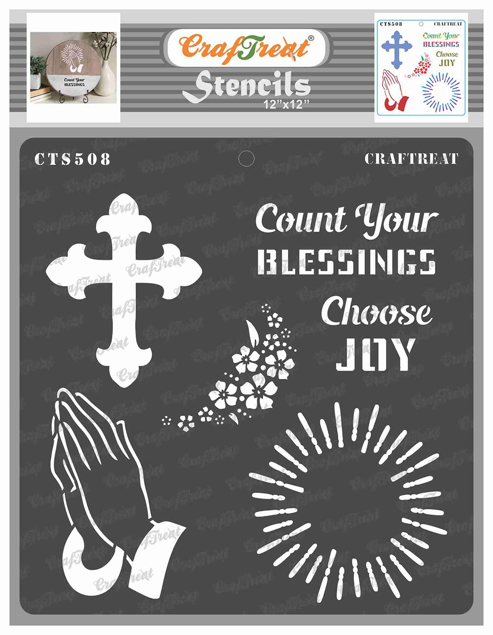 CrafTreat Reusable Christian Stencils for Painting on Wood, Canvas, Paper, Fabric, Floor and Tile - Choose Joy - 12x12 Inch Religious Stencils and Templates for Painting - Quote Painting Stencils