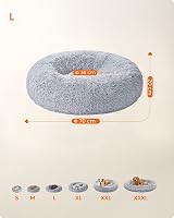 Feandrea Round Donut Dog Bed 70 cm Grey Ombre Plush Cushion Removable view 5
