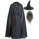 POEWAUVE Halloween Men Costume Wizard Suit Adult Grey Robe with Wig for Halloween Cosplay Party