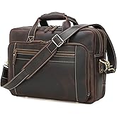 Polare 17" Full Grain Leather Laptop Briefcase Business Travel Laptop Carrying Case Shoulder Bag For Men Fits 17.3” Laptop