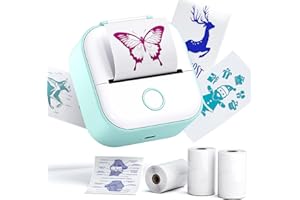 Phomemo Sticker Printer- Print Pods T02, Mini Printer Sticker Maker with 3 Rolls Transparent Color Papers, Bluetooth Thermal Pocket Machine for Study Notes, Memo, Photos, Green