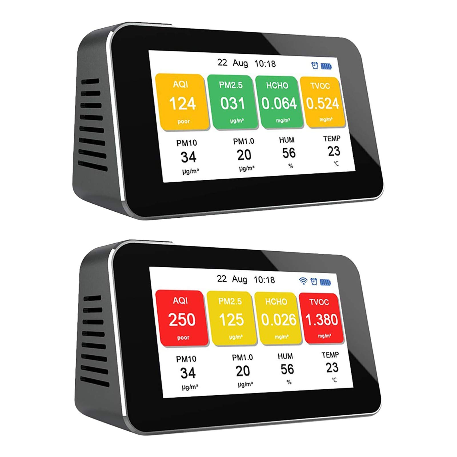 Air Quality Monitor with Wi-Fi Formaldehyde Detector, Temperature & Humidity Meter Pollution Tester Sensor Detect PM2.5/PM10/PM1.0 Micron Test Indoor TVOC Organic Compound Gas (A)
