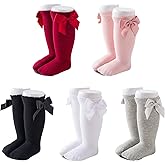 Yeshore Baby Girls Knee High Socks Bow Tube Ruffled Knit Cotton Long Stockings for Infants and Toddlers 5 Pairs