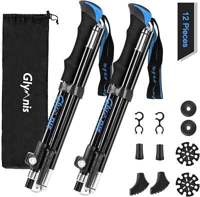 Glymnis Walking Poles 2 Pack Collapsible with Quick Lock System 110-130cm