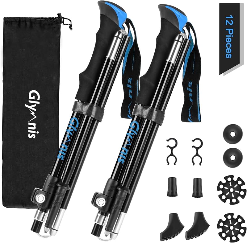 Glymnis Walking Poles 2 Pack Collapsible with Quick Lock System 110-130cm