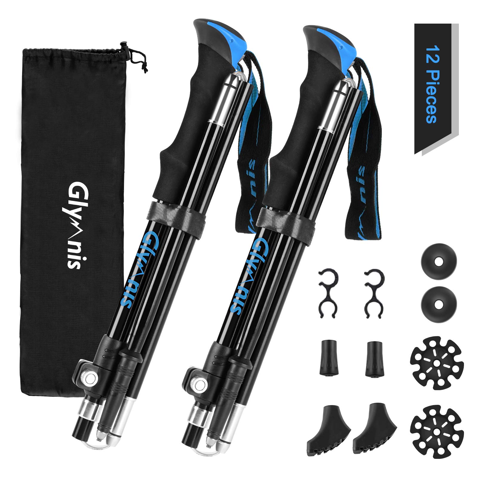 Glymnis Walking Poles 2 Pack Collapsible Walking Poles for Women Men with Quick Lock System, Foldable Hiking Trekking Poles for Senior Trekking, Backpacking