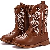 BMCiTYBM Toddler Girls Cowboy Cowgirl Boots Little Kids Pointed Toe Western Boots Mid Calf Side Zipper Riding Shoes for All Seasons (Toddler/Little Kid)