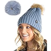 Funky Junque Women’s Winter Detachable Pom Beanie – Warm Knit Hat with Removable Faux Fur Pom, Soft Stretch Acrylic Cozy Cap