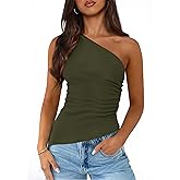 PRETTYGARDEN Womens 2026 Summer Y2K Tops Sleeveless One Shoulder Slim Fit Shirts Ruched Knit Asymmetrical Top Blouse