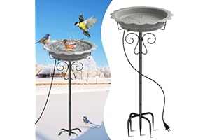 Jvgoo Heated Bird Bath for Outside Winter, Powerful 100W Thermostat Control Heated Bird Baths for Outdoors with 5-Prong Metal Stake, Heated Birdbath Water Heater for Garden Yard Patio Lawn (Grey)