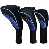 Golf Club Head Covers Set (3 Pieces) for Fairway Woods, Driver, and Hybrids - Long Neck Mesh Design with Interchangeable 3/4/5/6/7/X Number Tags - Golf Accessories for Men and Women