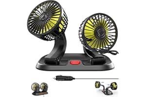 DCKENGO Car Fan Adjustable Dual Head 12V Fan for Car, Portable Vehicle Cooling Fan with 2 Speeds, 360° Rotation Car Cooler Fan for SUV, RV, Truck, Sedan, Cruise, Cigarette Lighter Powered