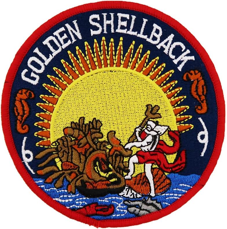 Mixed Media - Halloween Costume Golden Shellback Embroidered Iron On Patch Navy Badge