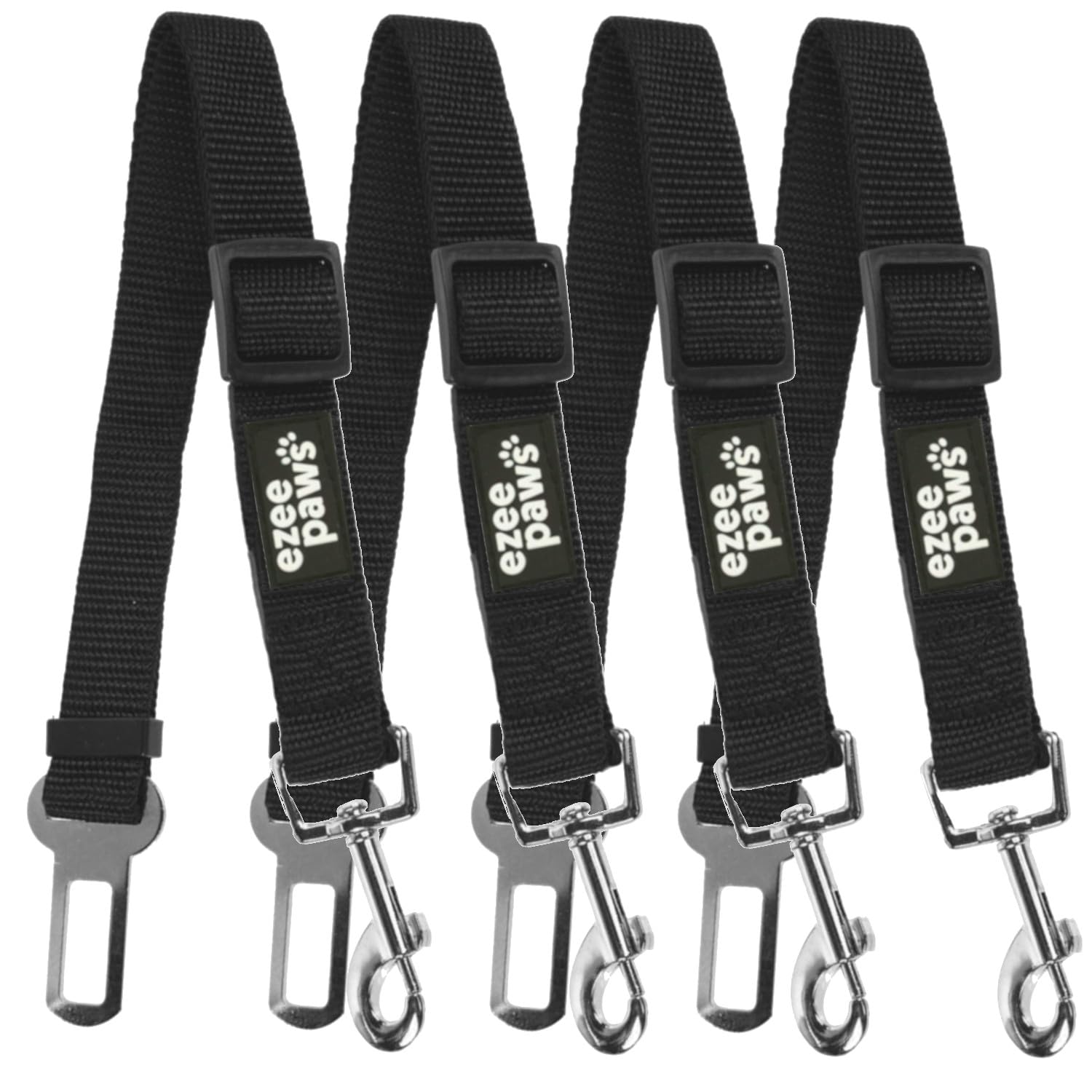Ezee Paws Dog Seat Belts for Car, 4 Pack Dog Car Harness, Travel Dog Accessories, Adjustable Dog Seat Belt Safety Restraints (Black)