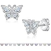 SOLOLIKE 925 Sterling Silver Butterfly Earrings with Birthstone: Butterfly Stud Earrings Dainty Birthstones Studs Screw Back for Teens Loved Ones Birthday Mother's Day Christmas Jewelry Gifts