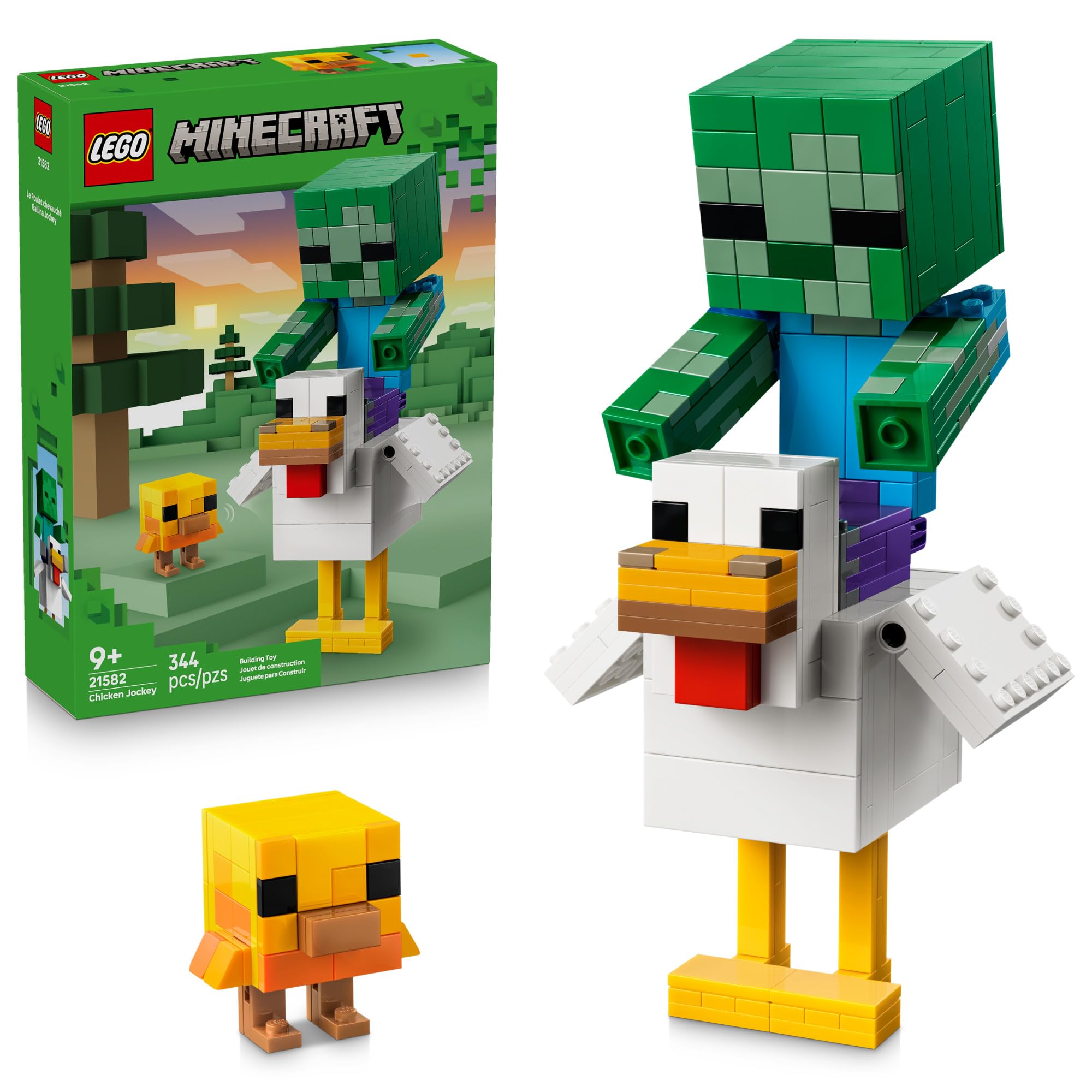 LEGO Minecraft Chicken Jockey 21582 | Building Toys for Boys & Girls, Ages, 9+, Display for Bedroom, 344 pieces, Gift for Bir