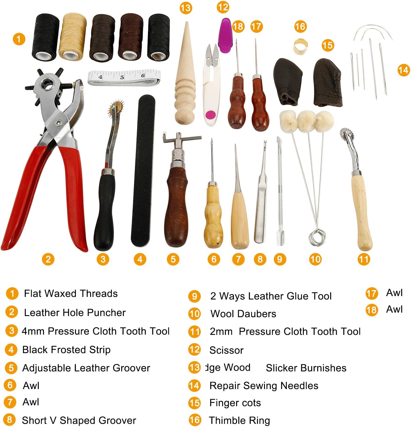 Artilife 32pcs Leather Tool Kit Including Leather Waxed Threads, Needles, Stitching Hole Punch, Groover Tool and Awl, DIY Leather Craft Accessories for Beginner Leather Repair