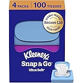 Kleenex Snap &amp; Go Ultra Soft Facial Tissues, 4 Packs, 25 Tissues per Pack | 3-Ply, Travel Tissues, Portable Tissues, Convenient, Durable, Snap Lid, Compact