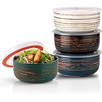 YUN TAO 6 Inch Ceramic Bowls with Lids, Airtight Food Storage Containers Set of 4,23 oz Kitchen Bowl Set for Cereal, Salad, S