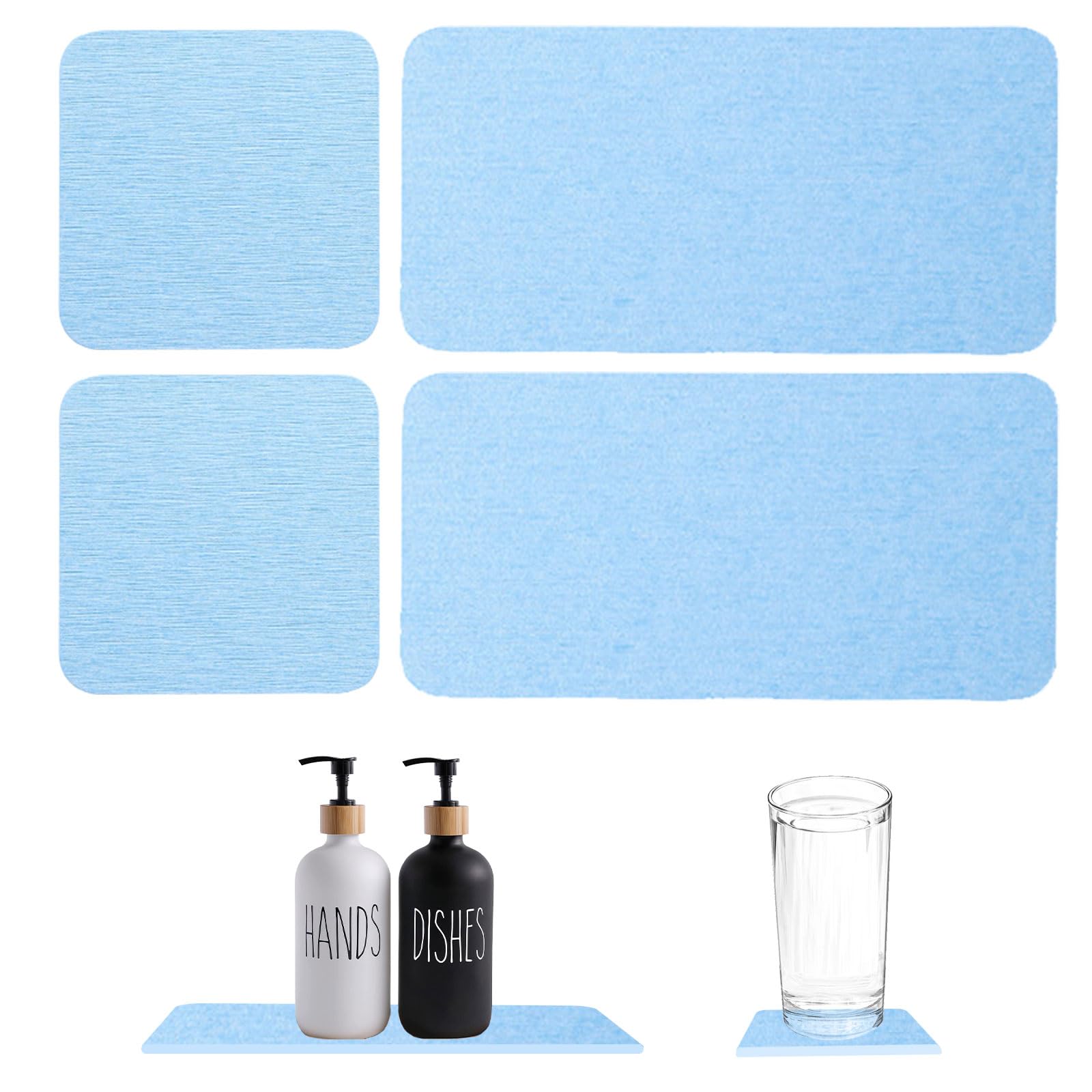 4 Pcs Water Absorbent Diatomite Tray, Fast Drying Stone Sink Tray, Diatomaceous Earth Kitchen Soap Dish,Hand Soap Holder, Water Absorbing Stone for Plants, toiletries in The Modern Home (Blue)