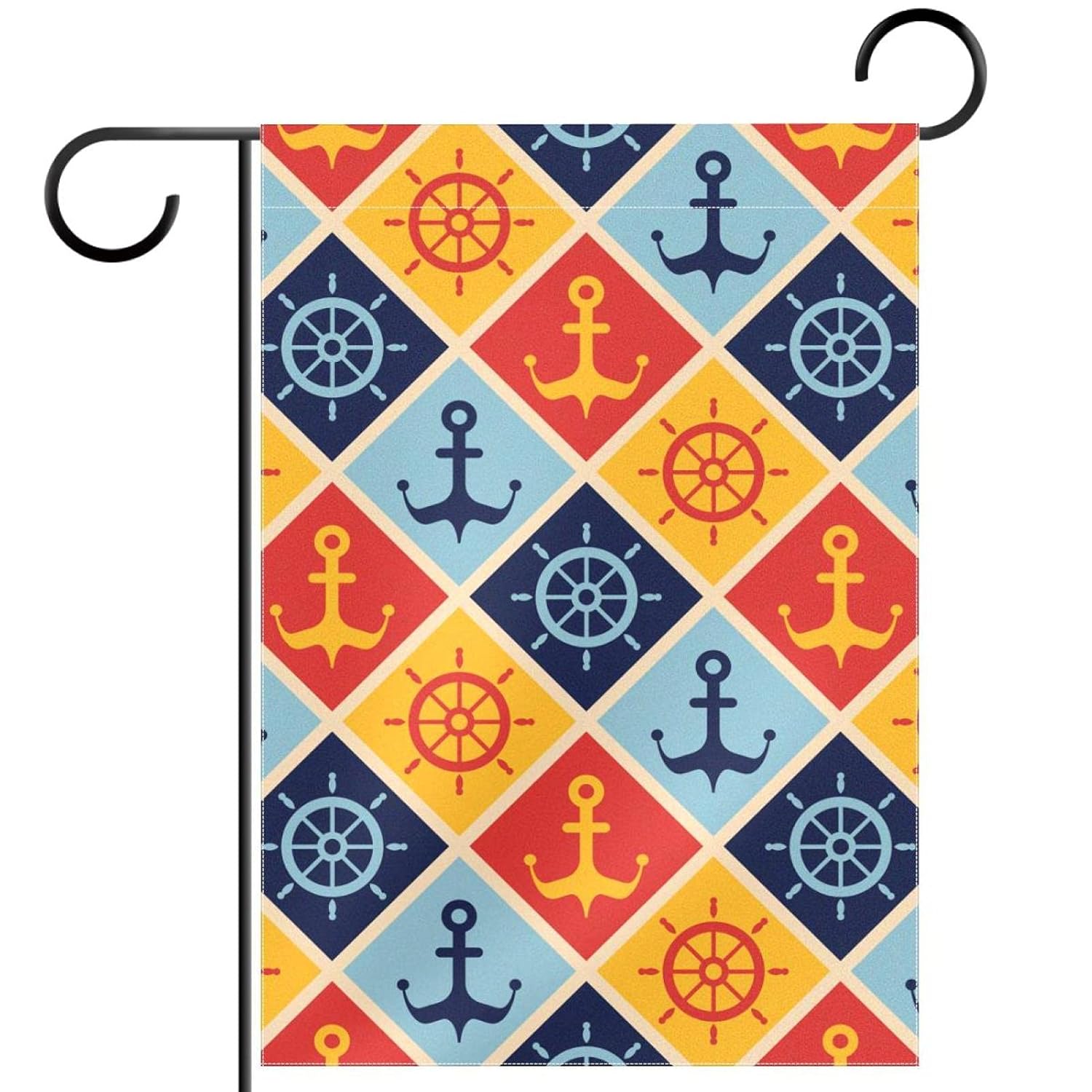 Maritime Nautical Steering Wheels Anchor Garden Flag, Double Sided Garden Outdoor Yard Flags for Summer Decor 28x40 Inch
