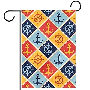 Maritime Nautical Steering Wheels Anchor Garden Flag, Double Sided Garden Outdoor Yard Flags for Summer Decor 28x40 Inch