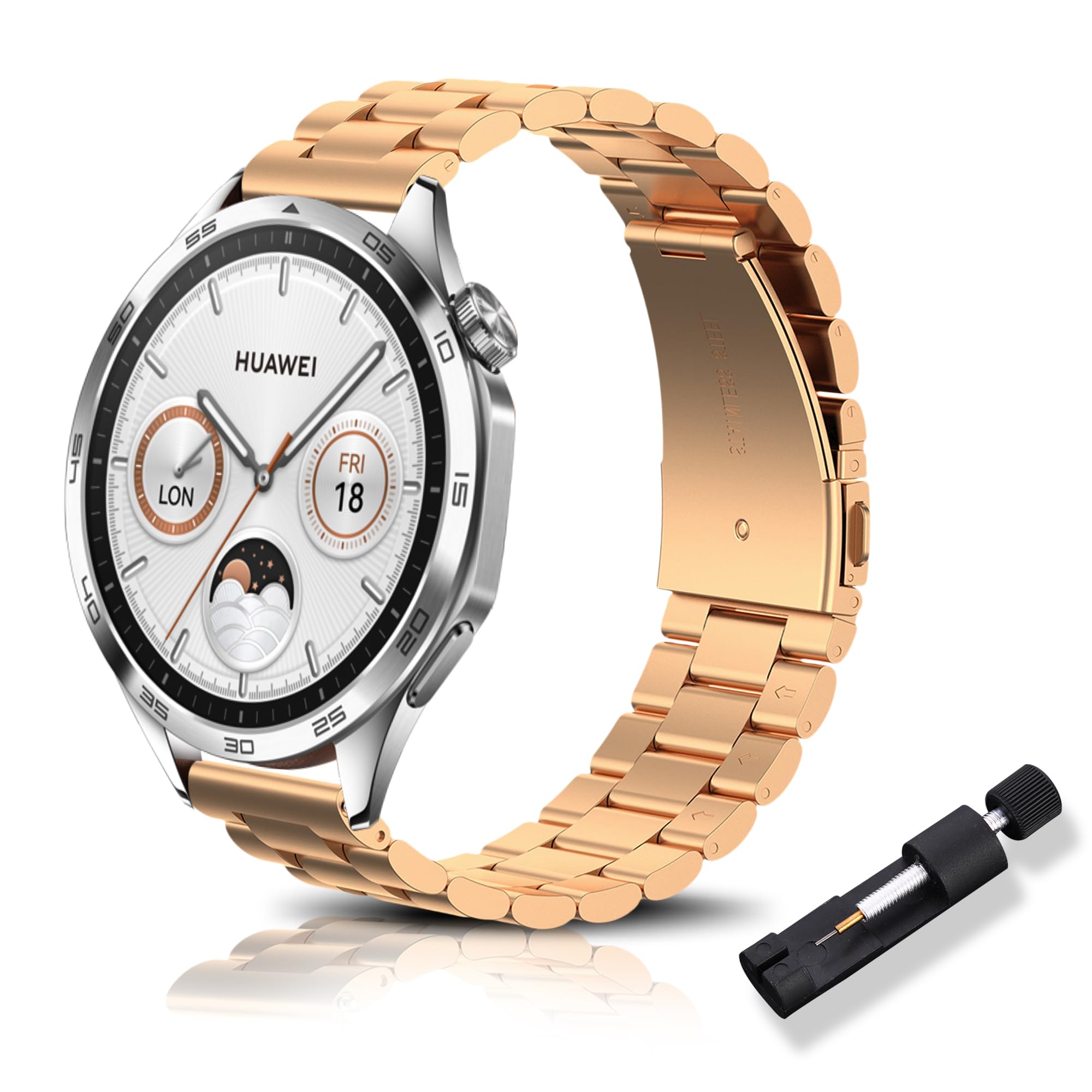 RoYiio Metal Strap for Huawei Watch GT 6 46mm/GT 6 Pro 46mm Straps HUAWEI Ultimate 2 Strap Stainless Steel 22mm Replacement Band for OnePlus Watch 3/3 Pro/2/2R - Rose Gold