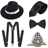 BABEYOND 1920s Mens Gatsby Gangster Costume Accessories Set 30s Manhattan Fedora Hat Suspenders