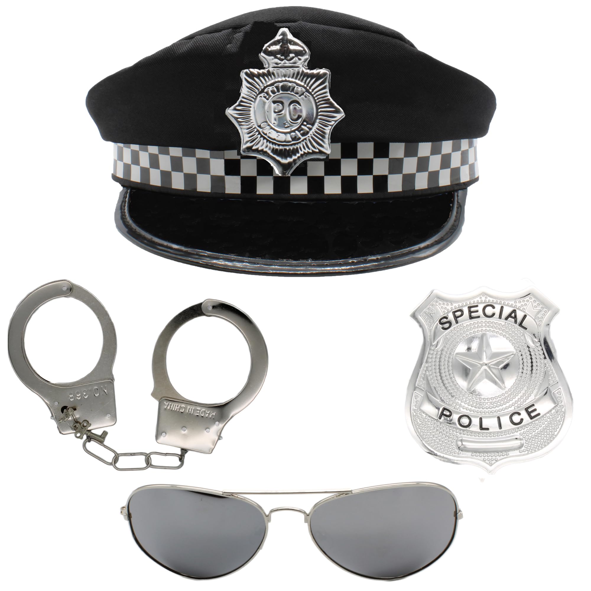 Cherry-on-Top Police Fancy Dress Hat Badge Handcuffs and Sunglasses