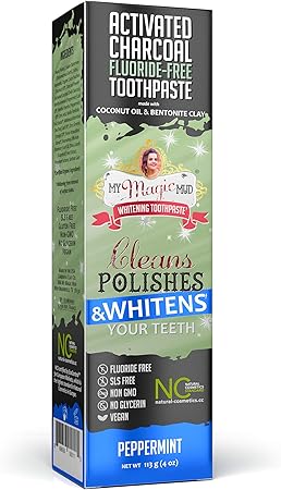 Amazon Com My Magic Mud Charcoal Teeth Whitening Toothpaste Verified Enamel Safe Clinically Proven Organic Coconut Oil Best Natural Whitener Fluoride Free Vegan Black New Tube Design Peppermint 4oz Beauty