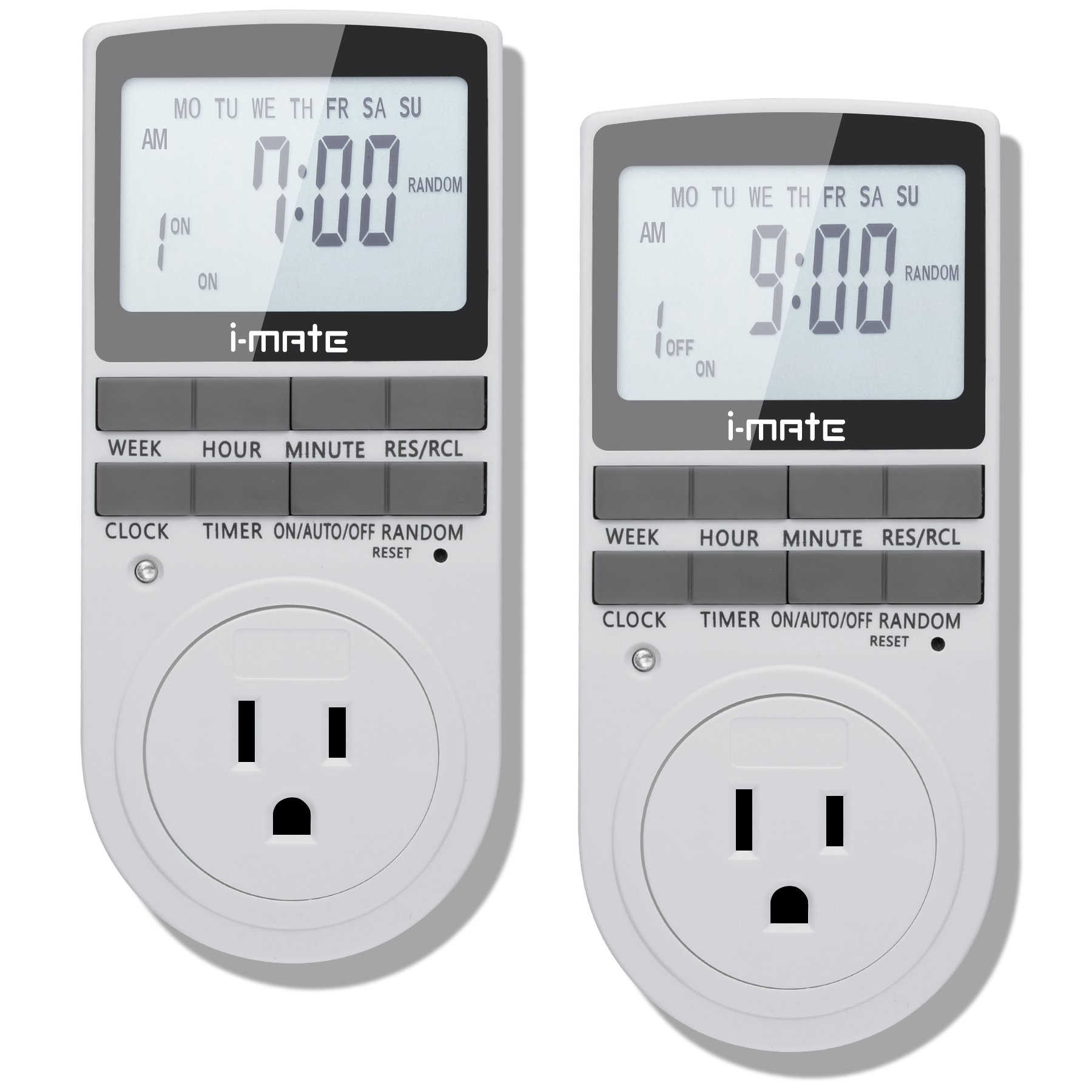 i-Mate 7-day Programmable Plug-in Digital Timer Switch Large LCD Display with Programmable Daily/Weekly Schedule Compatible with 120V, 3-Prong Wall Outlets for Lights and Appliances
