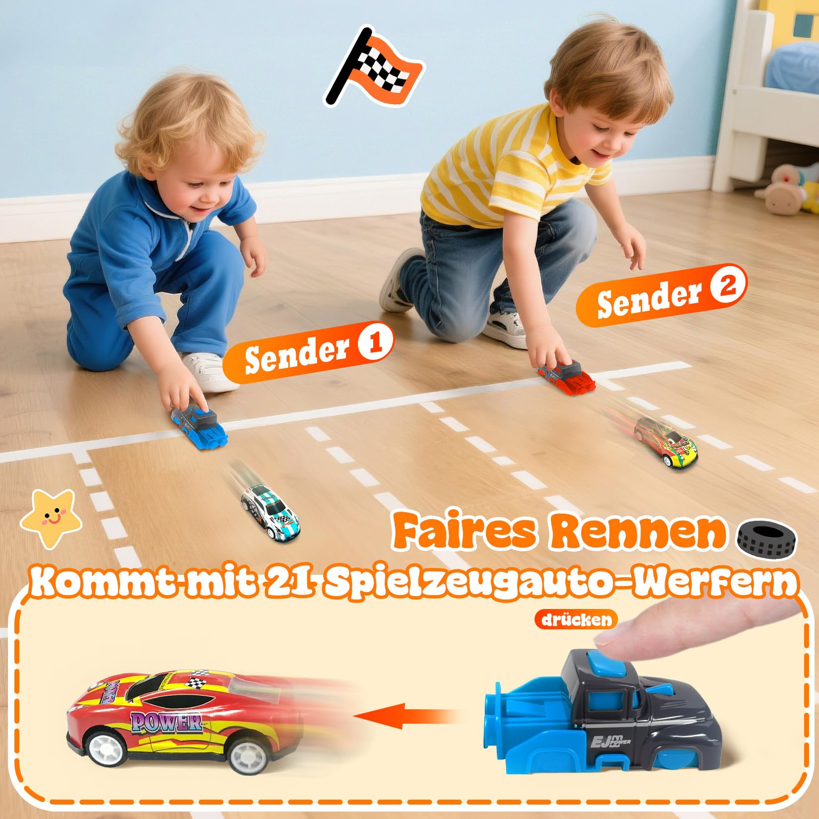 TOYABI Auto Spielzeug Set, 10 Stück Spielzeugautos Metall mit spielteppich & Katapult, Kleine Spielzeugauto, Autos Zurückziehen Fahrzeuge, Geburtstag Geschenk für Kinder ab 3 4 5 6 7 8 Jahre 3