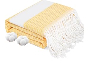 Genovega Oversized Cotton Turkish Beach Towels 74"x38" Thin Quick Dry Sand Free Pool Swim Bathing Towel Extra Large Blanket Adult Travel Essentials Accessories Must Haves Summer Vacation Yellow Dot