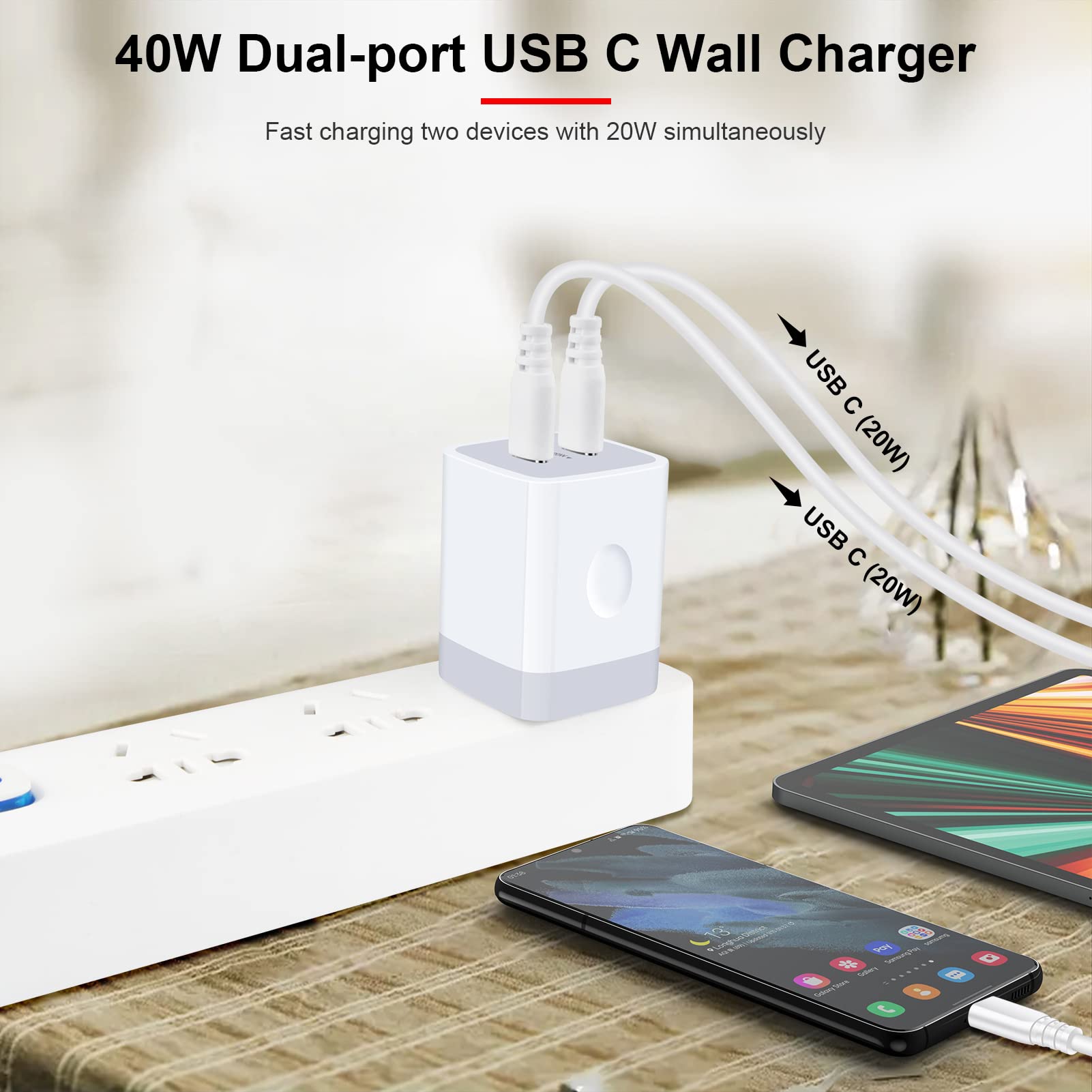 USB C Block,Sicodo 40W Dual USB C Wall Charger,2-Port PD 3.0 20W USB C Cube Power Adapter for iPhone 16/16 Pro/16 Pro Max/15/14/13/12/X Plus,Samsung Galaxy S24 Ultra,S23,Pixel 9Pro,USB C Wall Plug