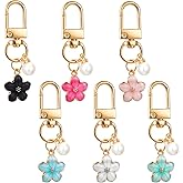 Cute Flower Keychain for Women, 6 Pcs Aesthetic Keychains with Pearl Purse Charms Zipper Pull Charm Handbag Charms Bag Charm for Handbags Backpack Purse Accessories Car Keys Birthday Valentine Gifts