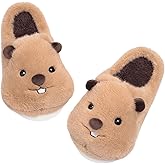 HORMAUWORD Beaver Plush Slippers for Women Men- Funny Cute Animal Slippers, Soft Cozy Warm Anti-Slip Soles, Winter Cartoon Slippers for Women,Cozy Home Slippers