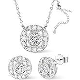 TinyPeri Vintage Cubic Zirconia Necklace Earring Set for Women in White Gold Plated, Round Paved Simulated Diamond Pendant Necklace & Cross Star Earrings Studs, Dainty Cz Jewelry Set for Women