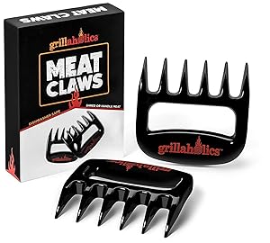 Grillaholics BBQ Meat Shredder Claws - Wolverine Style Ultra-Sharp Blades Quickly Lift Handle & Shred Meats - Best Dishwasher Safe Bear Claw Pulled Pork Meat Shredders in BBQ Grill Accessories (Black)