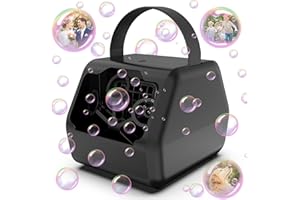 Bubble Machine, Automatic Bubble Blower, HassoKon Portable Bubble Makers with 2 Speeds,16000+ Bubbles/Min, Electric Bubble Toy for Kids Parties, Gathering, Birthday, Wedding Scene, Camping(Black)