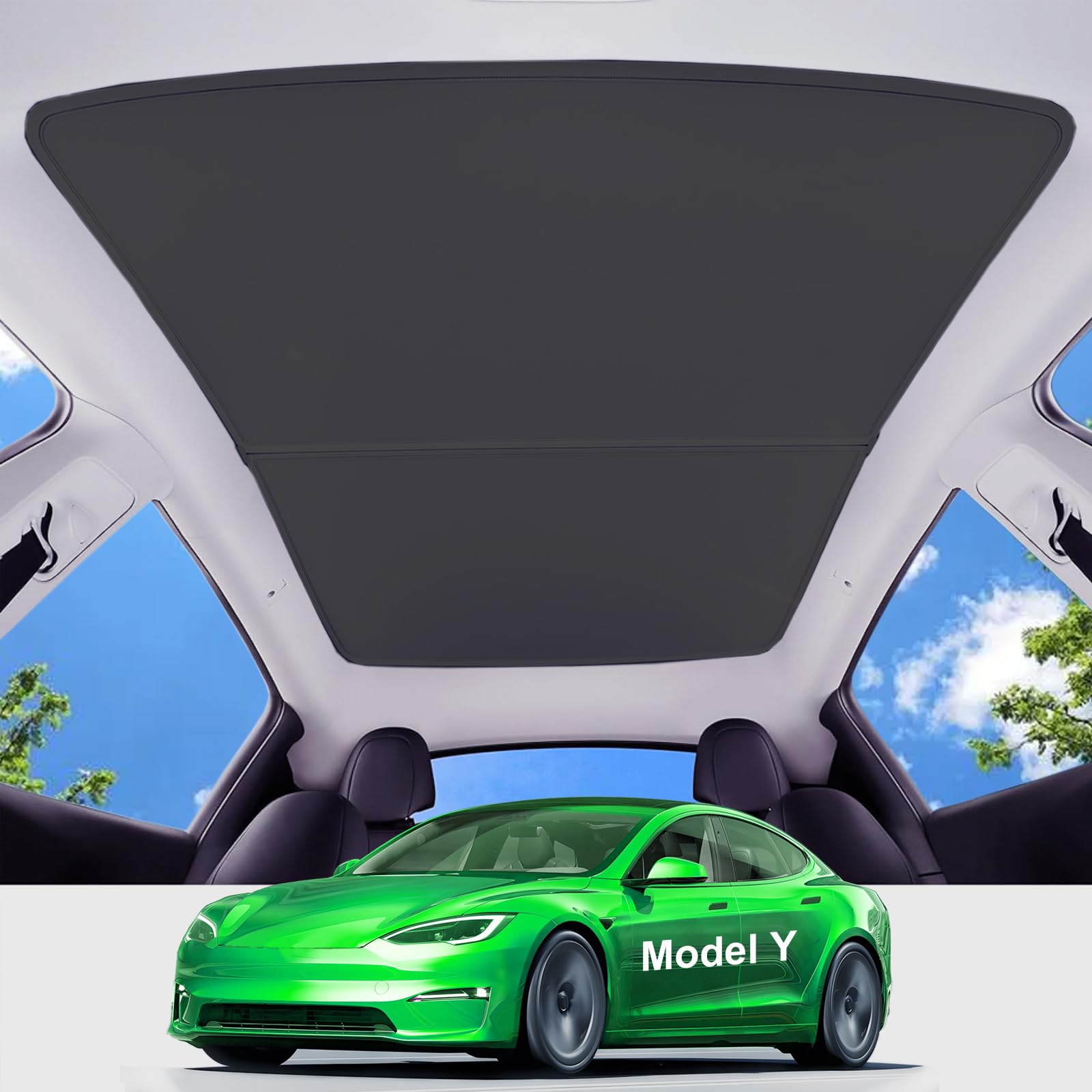 Photo 1 of Upgrade Tesla Model Y Sunshade Roof?Never Sag, Nano Ice-Crystal Tech?3-Gen Magnetic Heat Insulation Glass Roof Sun Shade, Keep Cooling Foldable Sunshade Accessories for Tesla Model Y 2020~2024(Black)