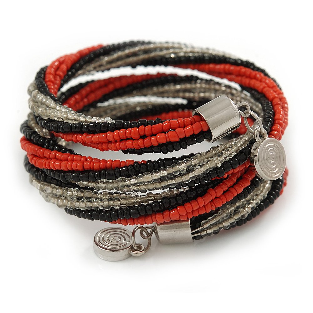 Avalaya Teen/Children/Kids Black/Transparent/Orange Glass Bead Multistrand Bracelet - 15cm L