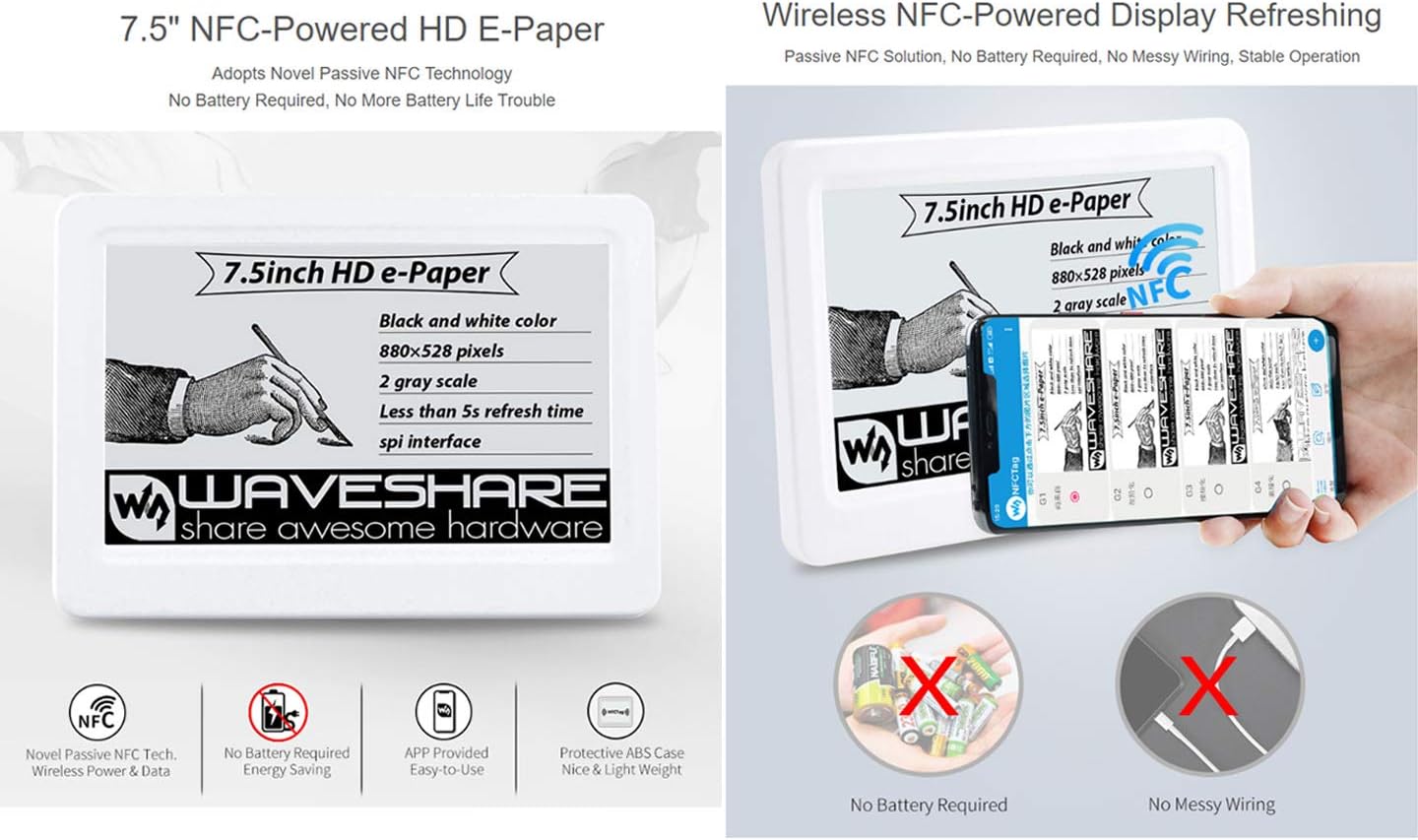 Official Guarantee]Waveshare 1.54in NFC-Powered e-Paper No Battery Wireless Powering&Data Transfer Three-Color Contact Card QR - 7
