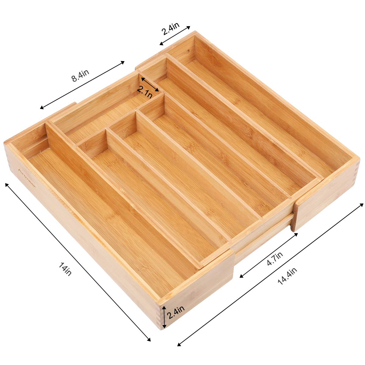 Expandable Bamboo Wooden Utensil Tray With 7 Compartments Durable