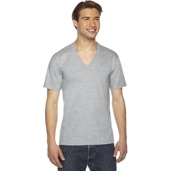American Apparel Unisex V-Neck T-Shirt – Heather Grey, XXS – Super Soft Jersey Tee - View #4