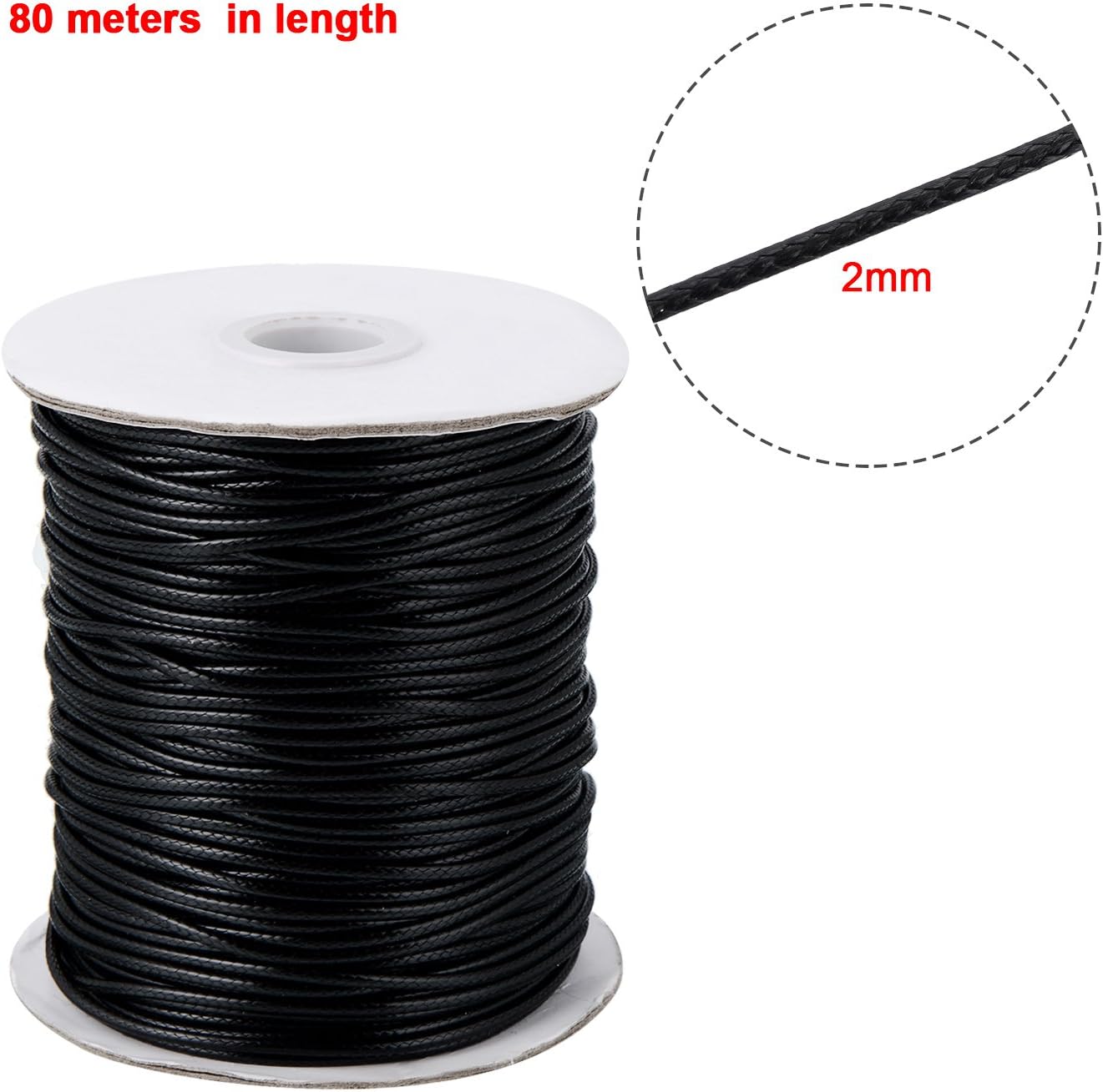 Waxed Cord Imitation Leather Thread Braided Waxed String, Black (80 Meters, 2 mm Diameter) - Image 3